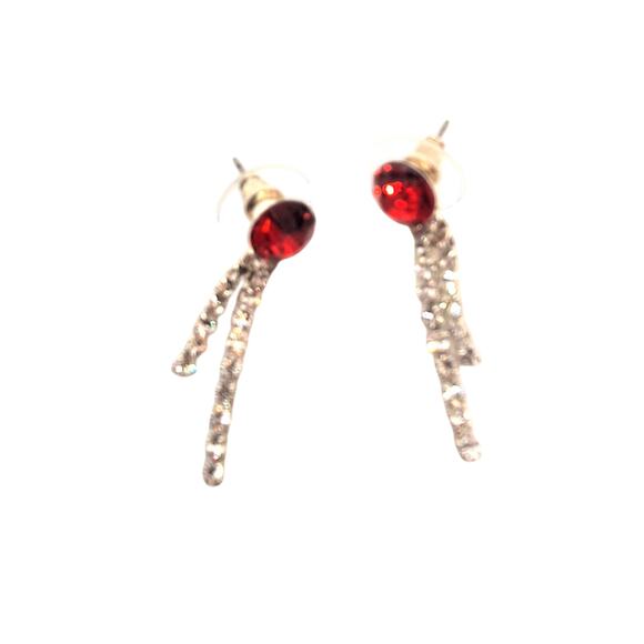 Rhinestone Necklace/Earring Set Red Clear Rhinestones Bib Style Silver Tone - Picture 5 of 6